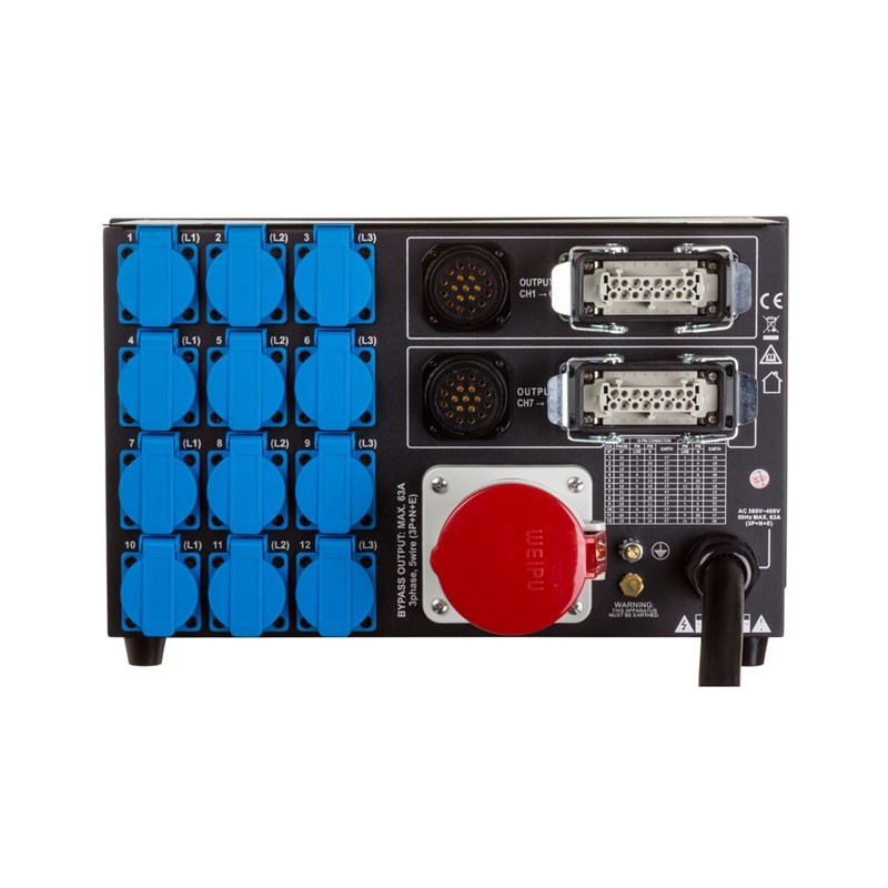 Briteq PD-63SH/GERMAN - Distribuidor de corriente trifásico 63A con salidas Socapex, Harting y Schuko