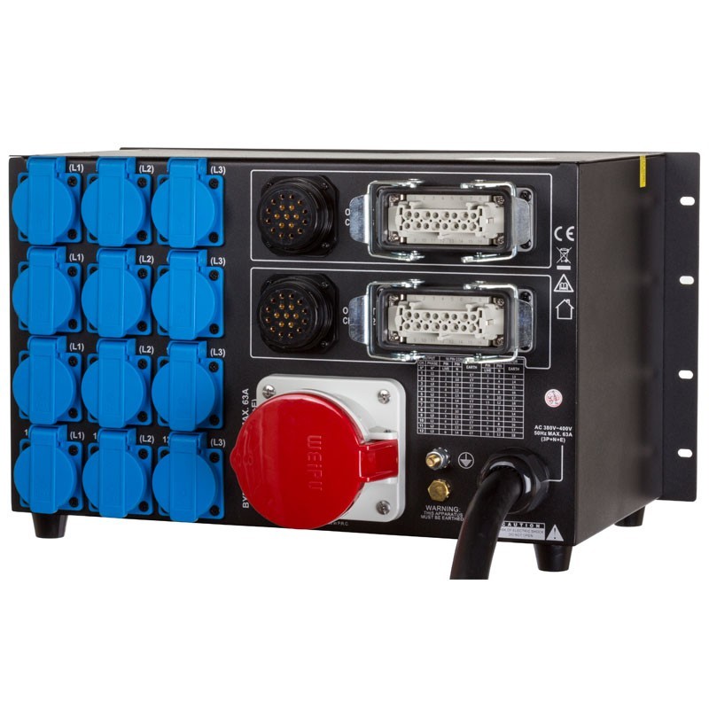 Briteq PD-63SH/GERMAN - Distribuidor de corriente trifásico 63A con salidas Socapex, Harting y Schuko