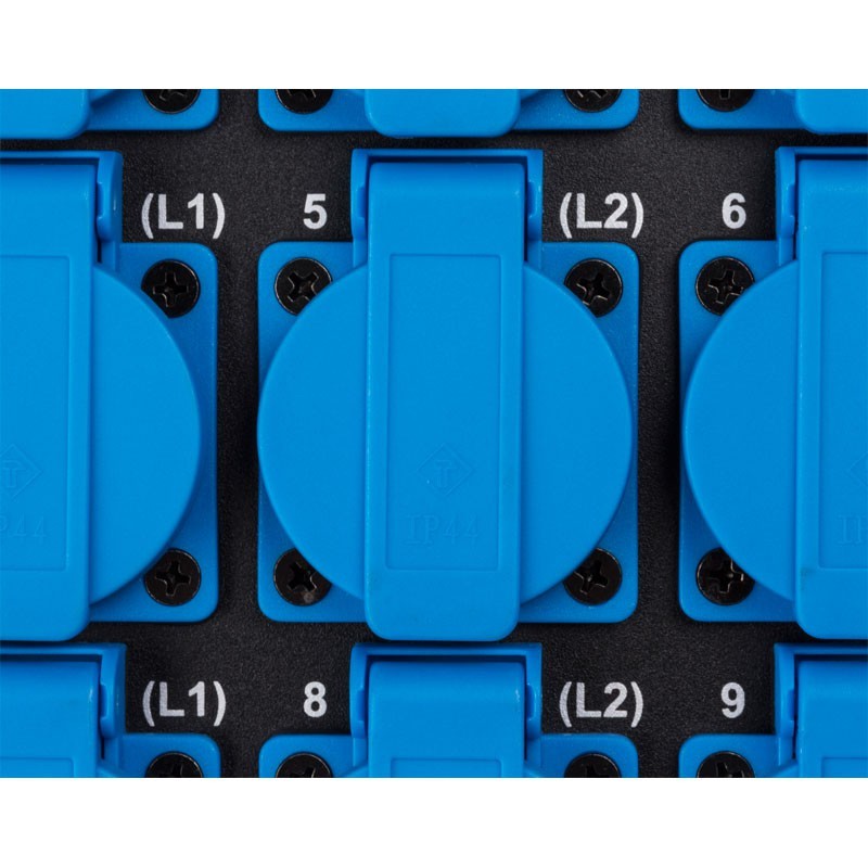 Briteq PD-63SH/GERMAN - Distribuidor de corriente trifásico 63A con salidas Socapex, Harting y Schuko