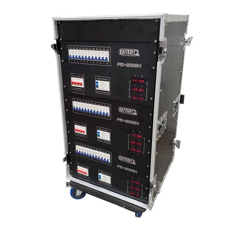 Briteq PD-63SH/GERMAN - Distribuidor de corriente trifásico 63A con salidas Socapex, Harting y Schuko