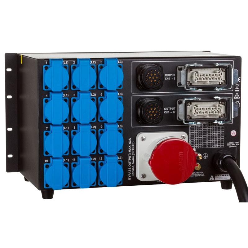 Briteq PD-63SH/GERMAN - Distribuidor de corriente trifásico 63A con salidas Socapex, Harting y Schuko