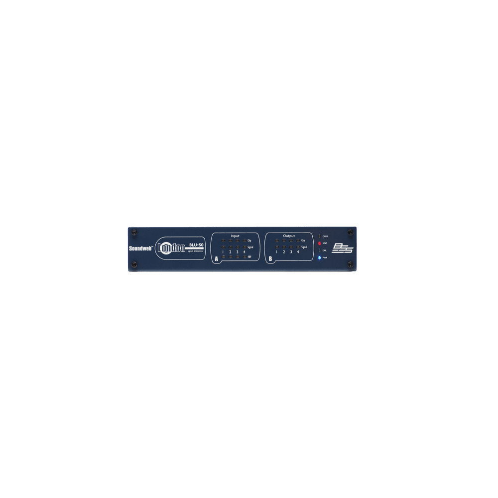 BSS BLU-50 - Procesador de señal 4×4 con BLU link (medio rack, PoE+) - Tempo Shop
