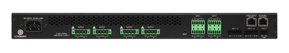 Crown CTD-8125 — Amplificador ComTech D con Dante, 8×125 W y reparto de potencia