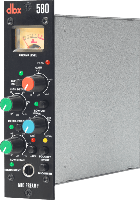 dbx 580 - Preamplificador de micrófono Serie 500 con filtro Low-Cut variable y controles Detail