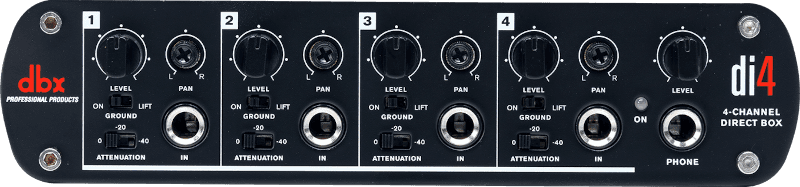 dbx DI4 - Caja DI activa de 4 canales con mezclador de línea estéreo y salida de auriculares
