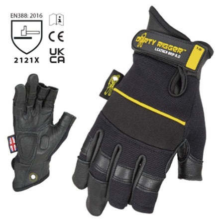 Dirty Rigger Leather Grip Framer - Guantes de 3 Dedos Cortados