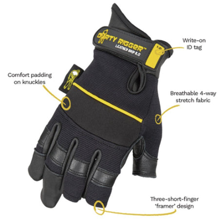 Dirty Rigger Leather Grip Framer - Guantes de 3 Dedos Cortados