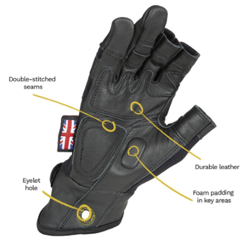 Dirty Rigger Leather Grip Framer - Guantes de 3 Dedos Cortados