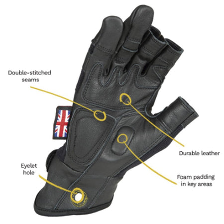 Dirty Rigger Leather Grip Framer - Guantes de 3 Dedos Cortados