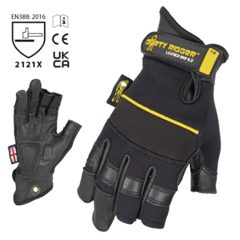 Dirty Rigger Leather Grip Framer - Guantes de 3 Dedos Cortados - Tempo Shop