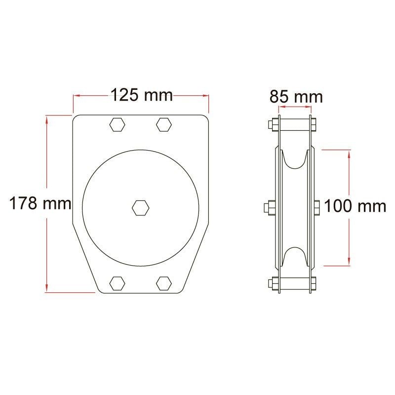 Doughty T42812 - Polea Estándar de 3 Vías para Cable de Acero 100 mm - Tempo Shop