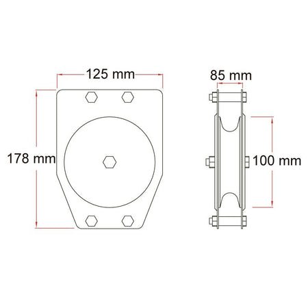 Doughty T42812 - Polea Estándar de 3 Vías para Cable de Acero 100 mm