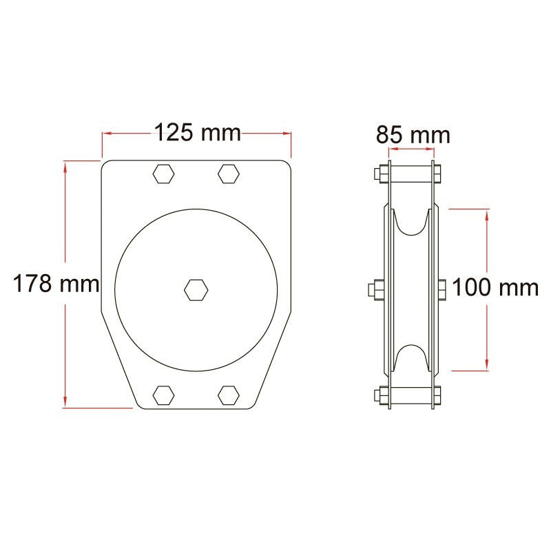 Doughty T42812 - Polea Estándar de 3 Vías para Cable de Acero 100 mm