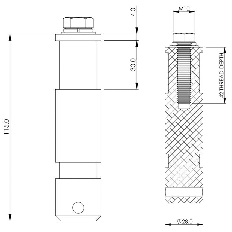 Doughty Spigot M-10 - Adaptador 28 mm en Aluminio