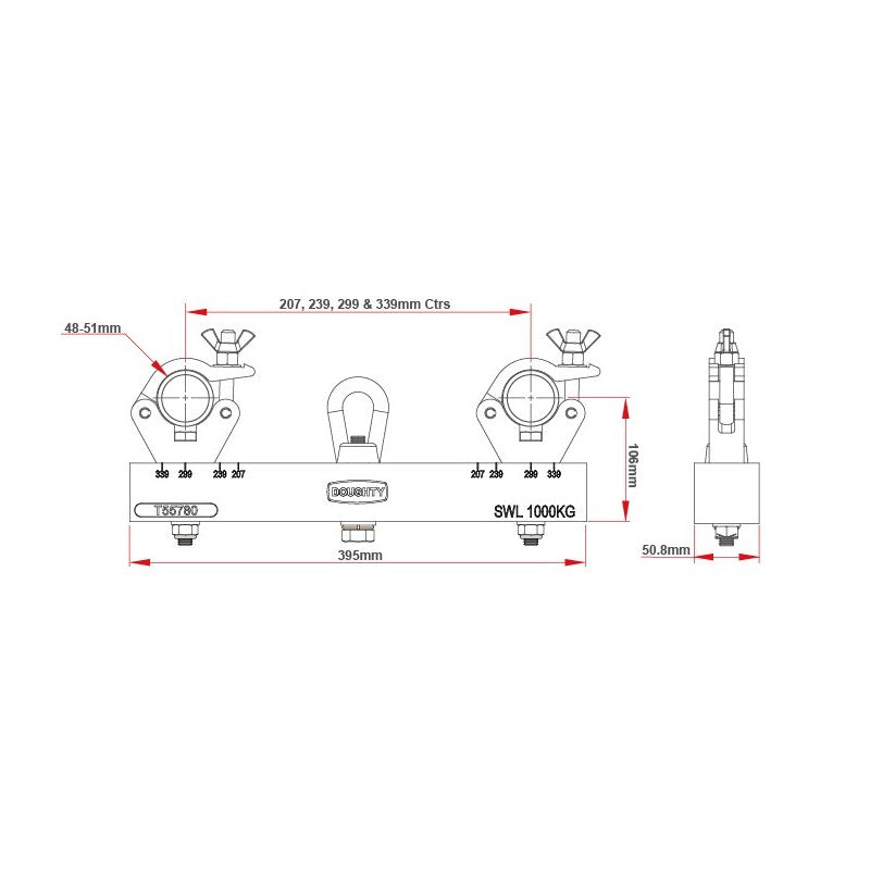 Doughty Adaptador Truss 1000 Kg - Soporte elevación de aluminio