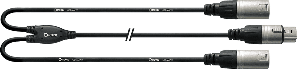 Cordial Essentials ECLCFY03FMM - Cable Adaptador en Y XLR Hembra a 2x XLR Macho (30 cm)