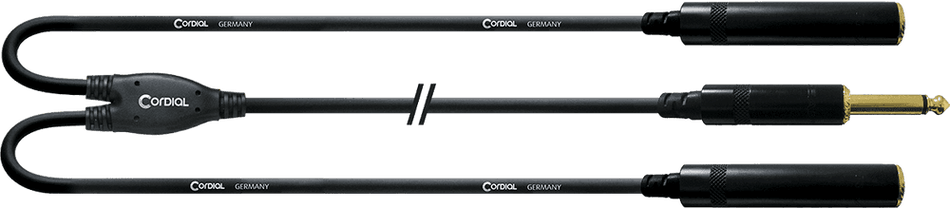 Cordial ECLCFY03PGG - Cable Adaptador Y Jack Mono a Doble Hembra, 30 cm