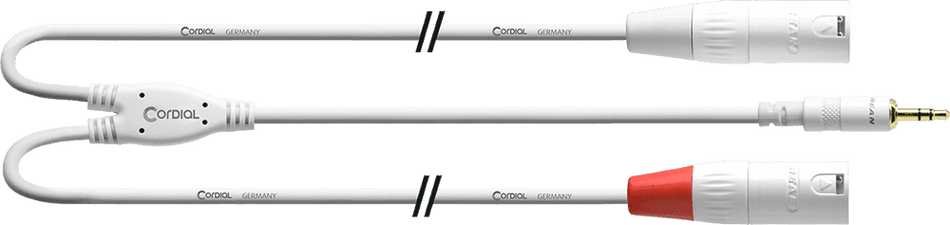 Cordial ECLCFY3WMM-SNOW - Stereo minijack/2 XLR male Y cable, 3 m, white