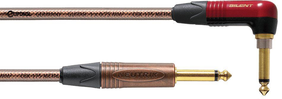 Cordial ECLCSI6RP-METAL-SILE - Cable de Guitarra Profesional con Jack Acodado y Tecnología SILENT - 6 metros
