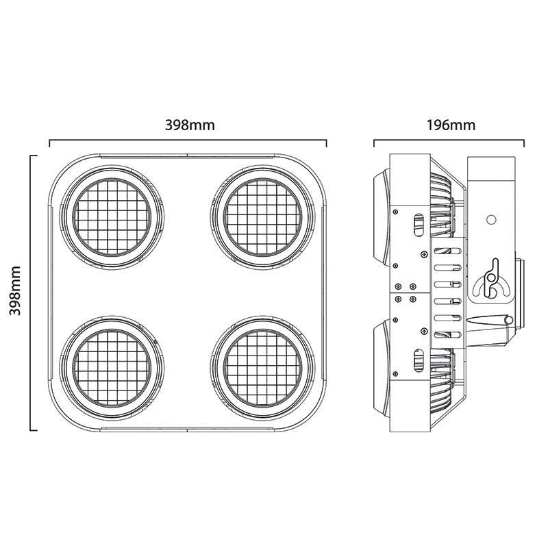 eLumen8 Fury 400 DTW IP65 - Cegadora LED de 4 Celdas con Efecto Halógeno y Retroiluminación RGB - Tempo Shop