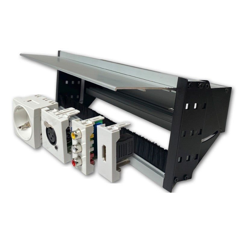 FactorRACK 008-3032 - Caja de Mecanismos para Empotrar con Tapa y Cepillo, 315 mm en Color Plata