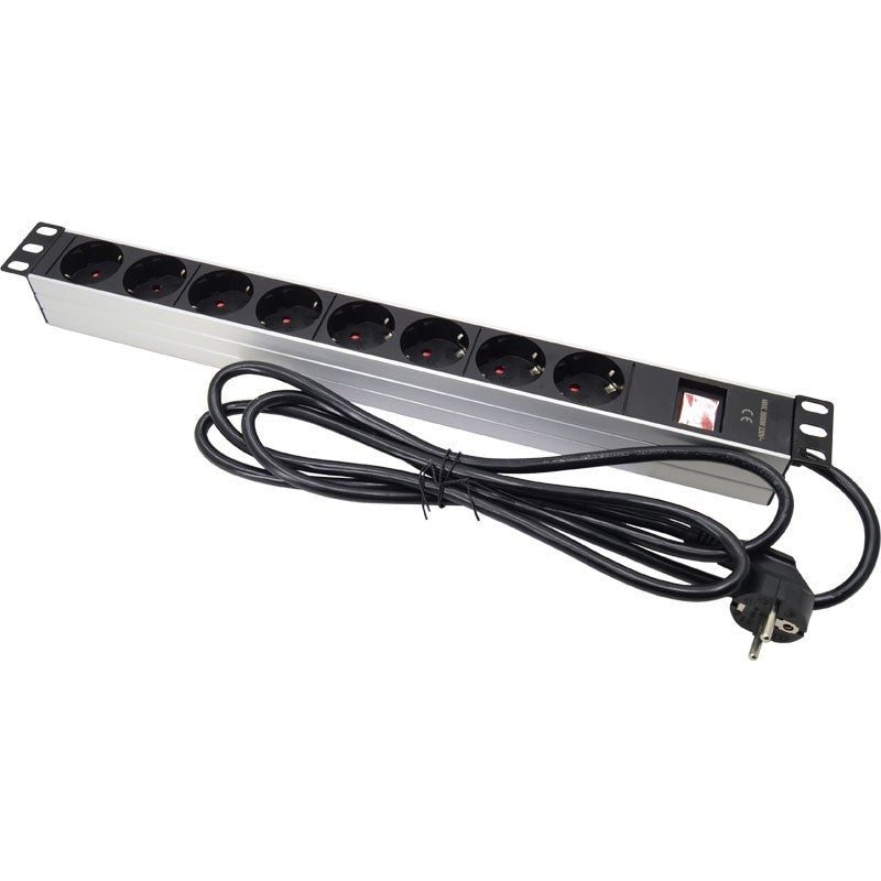 FactorRACK Base de Alimentación Rack 19" con 8 Tomas Schuko e Interruptor