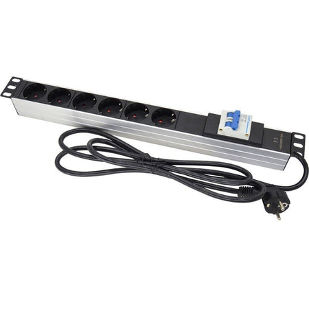 FactorRACK Base de Enchufes para Rack 19" con 6 Tomas Schuko y Magnetotérmico de 16A
