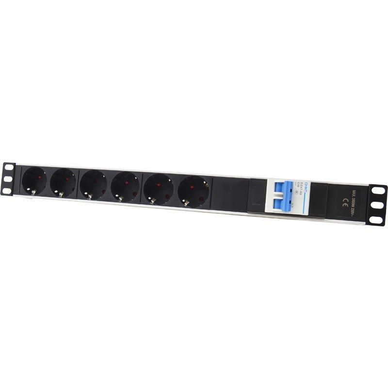 FactorRACK Base de Enchufes para Rack 19" con 6 Tomas Schuko y Magnetotérmico de 16A