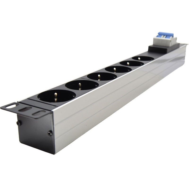 FactorRACK Base de Enchufes para Rack 19" con 6 Tomas Schuko y Magnetotérmico de 16A