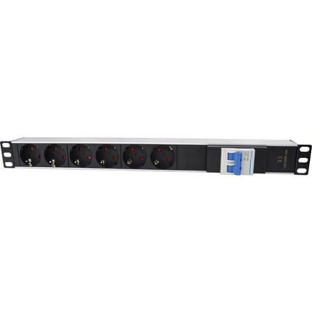 FactorRACK Base de Enchufes para Rack 19" con 6 Tomas Schuko y Magnetotérmico de 16A