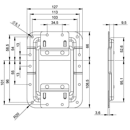 FactorRACK Bisagra con Freno Grande 174,5 x 127 mm - Herraje Resistente para Cajas