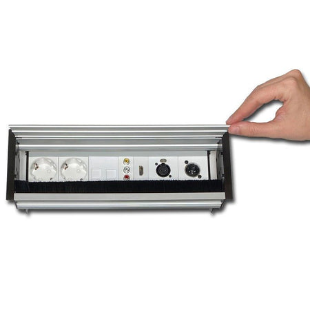 FactorRACK Caja de Conexiones para Empotrar 270mm Plata - con Tapa y Cepillo Pasacables