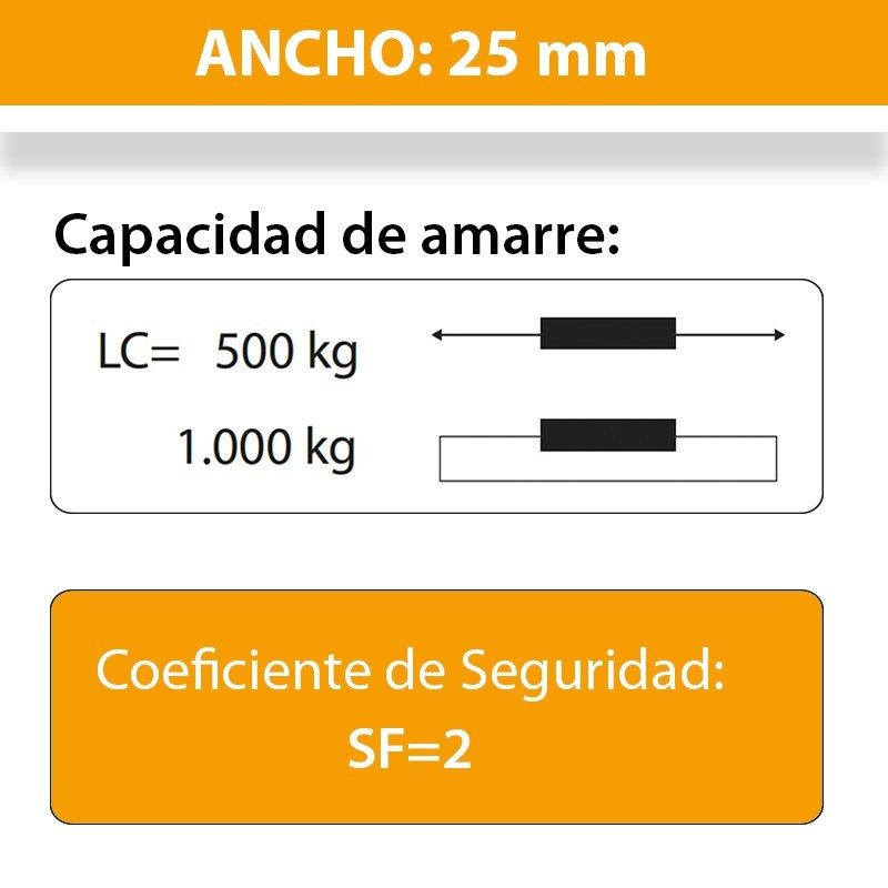FactorRACK Correa Tensora 25mm x 4m - Cinta de Amarre Negra con Carraca