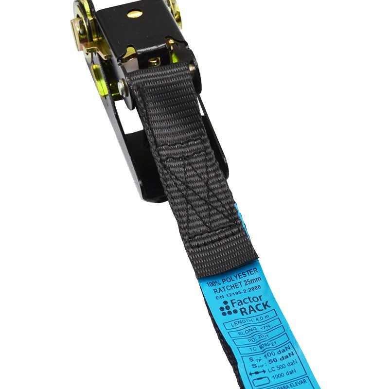 FactorRACK Correa Tensora 25mm x 4m - Cinta de Amarre Negra con Carraca