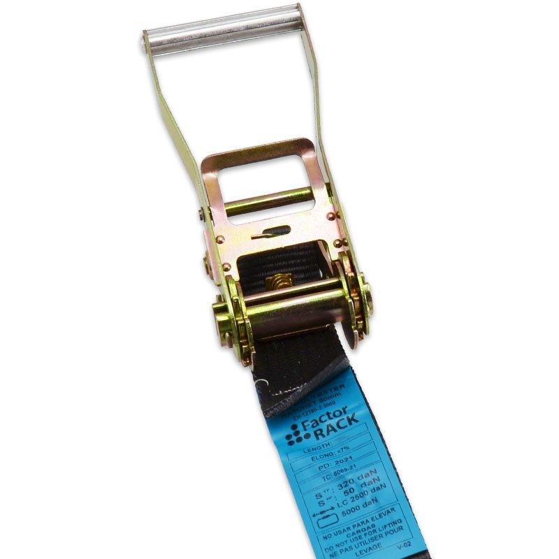 FactorRACK Correa tensora con carraca 50 mm x 2 m - Cincha negra profesional