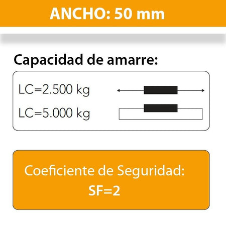 FactorRACK Correa tensora con carraca 50 mm x 2 m - Cincha negra profesional