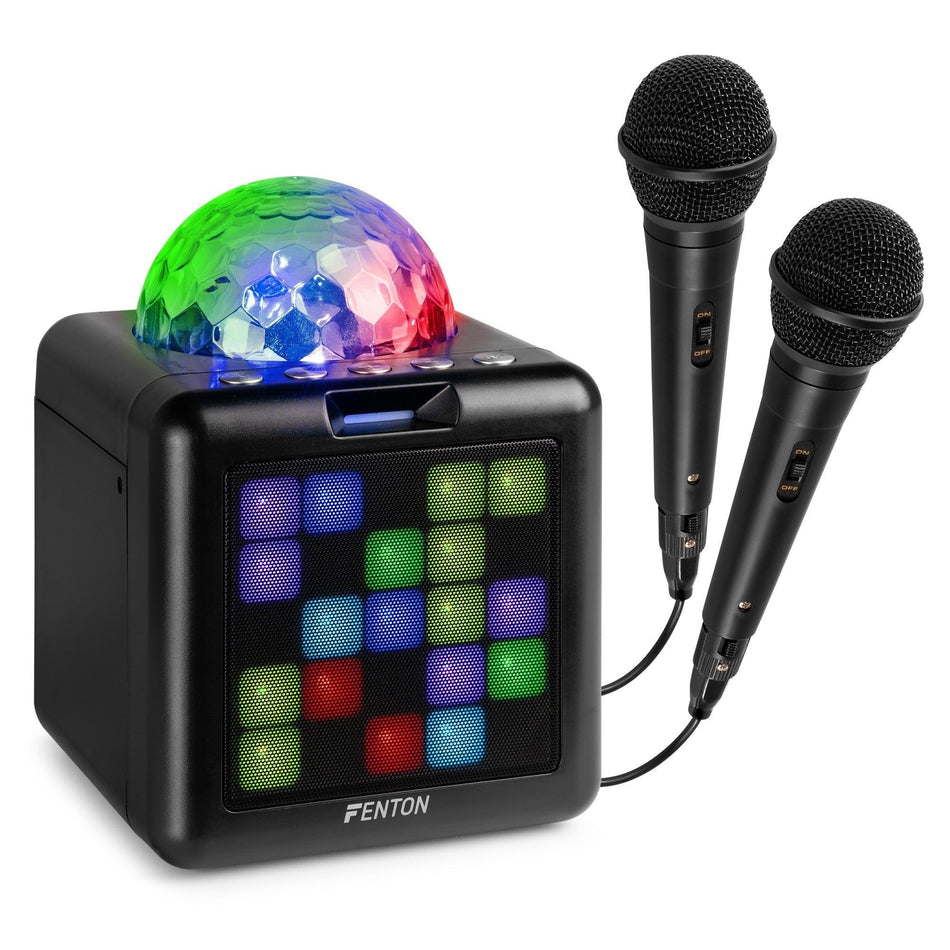 Fenton KAR15B - Altavoz Karaoke con 2 micrófonos Negro - Tempo Shop