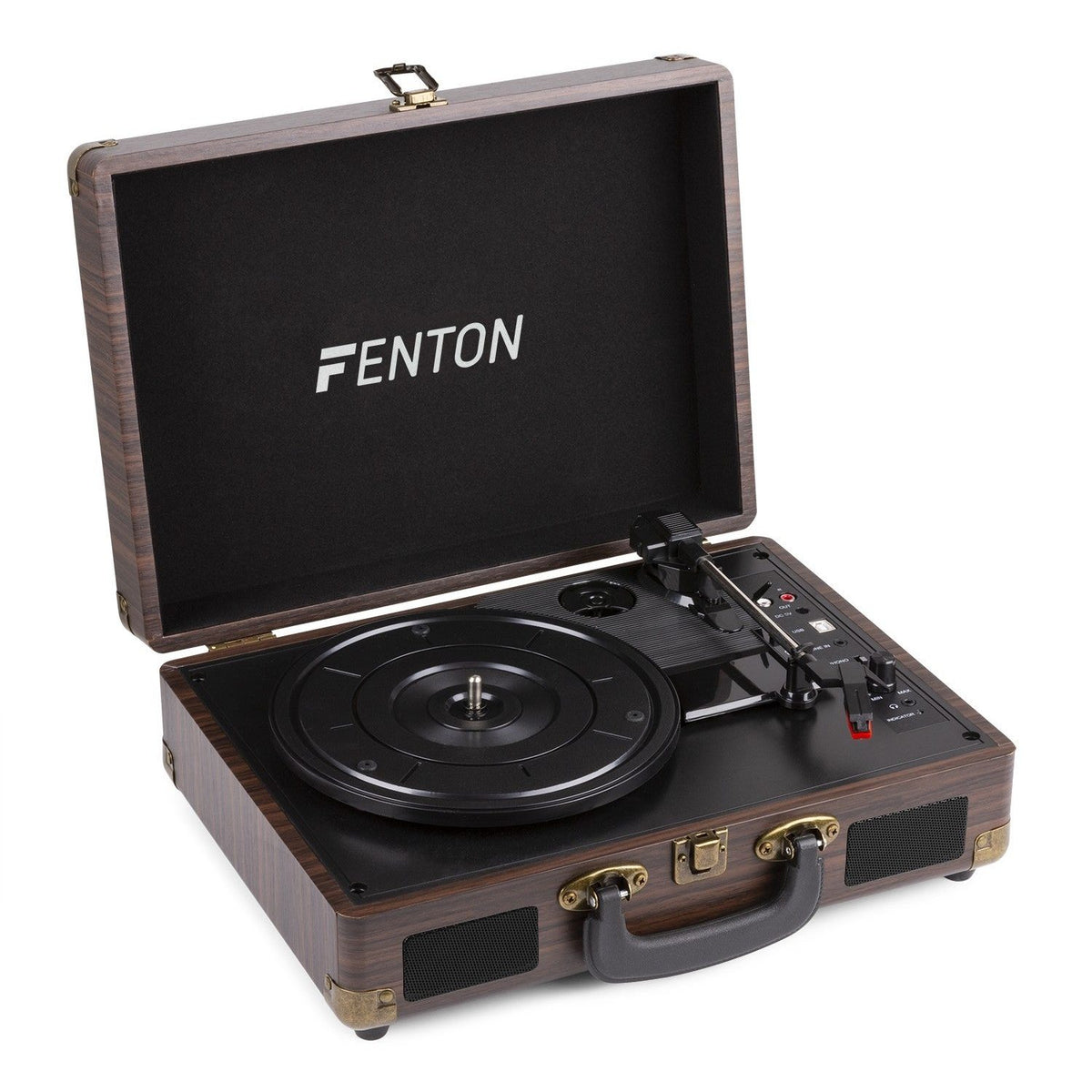 Fenton RP115B - Maleta reproductor giradiscos con BT Dark Wood - Tempo Shop