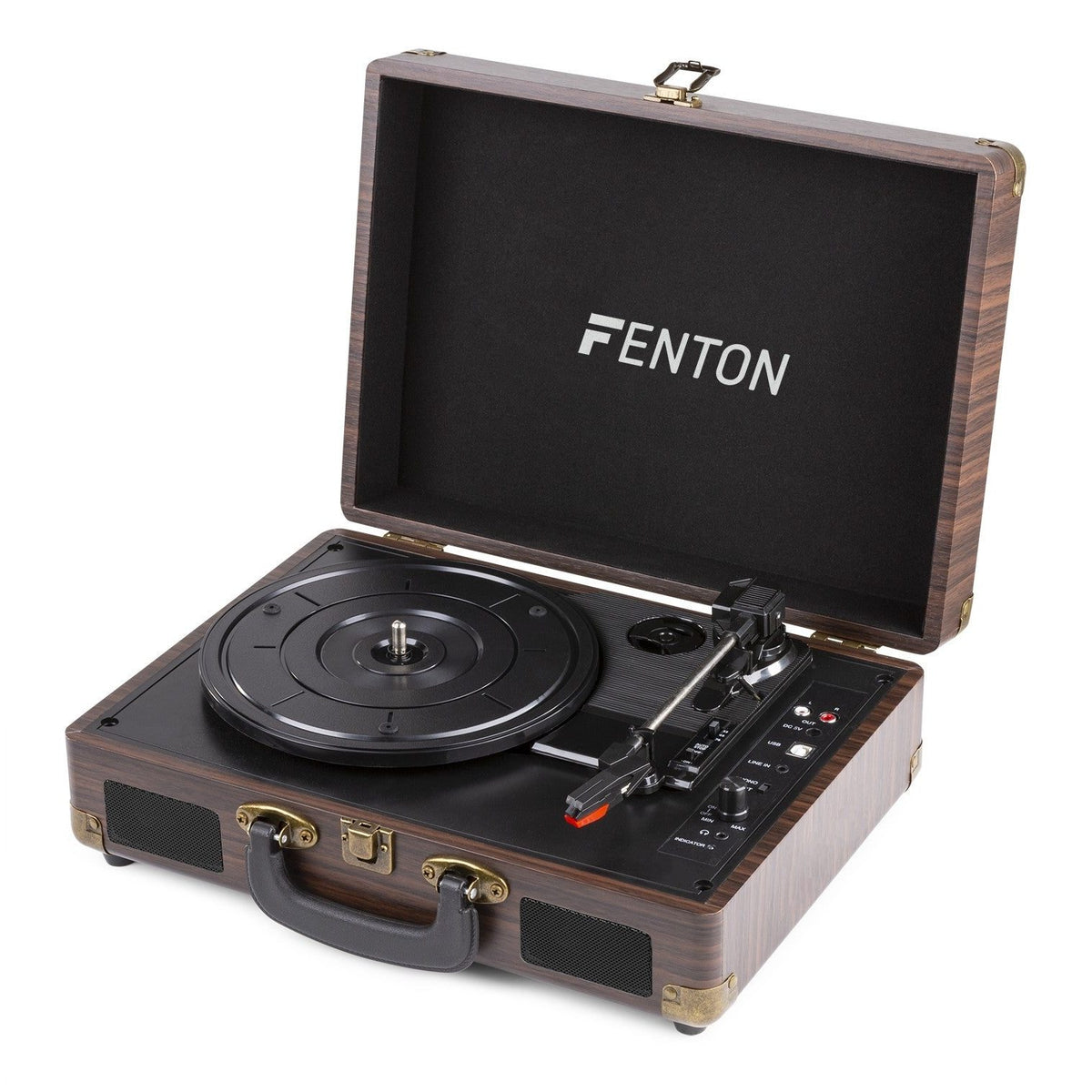 Fenton RP115B - Maleta reproductor giradiscos con BT Dark Wood - Tempo Shop