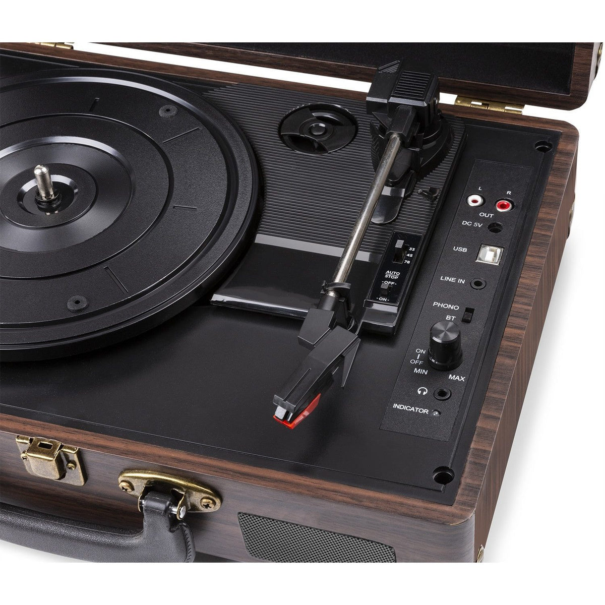 Fenton RP115B - Maleta reproductor giradiscos con BT Dark Wood - Tempo Shop
