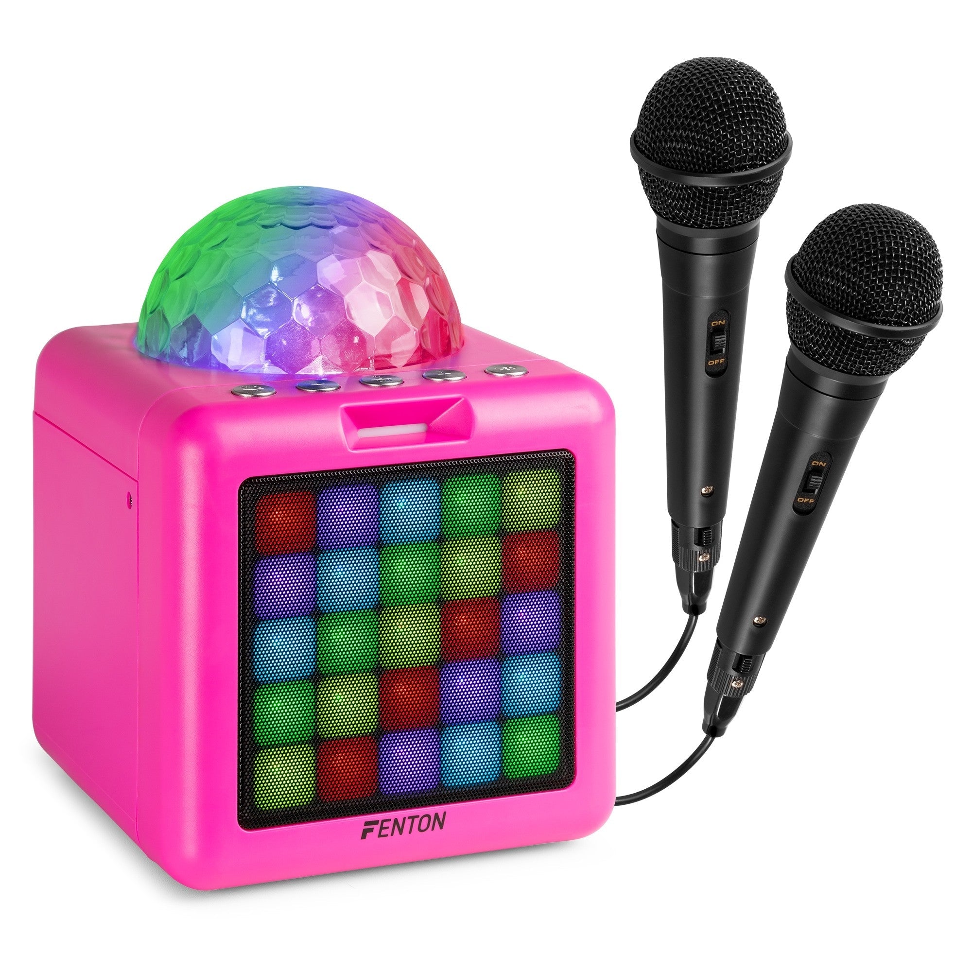 Fenton KAR15P - Altavoz Karaoke con 2 micrófonos Pink - Tempo Shop