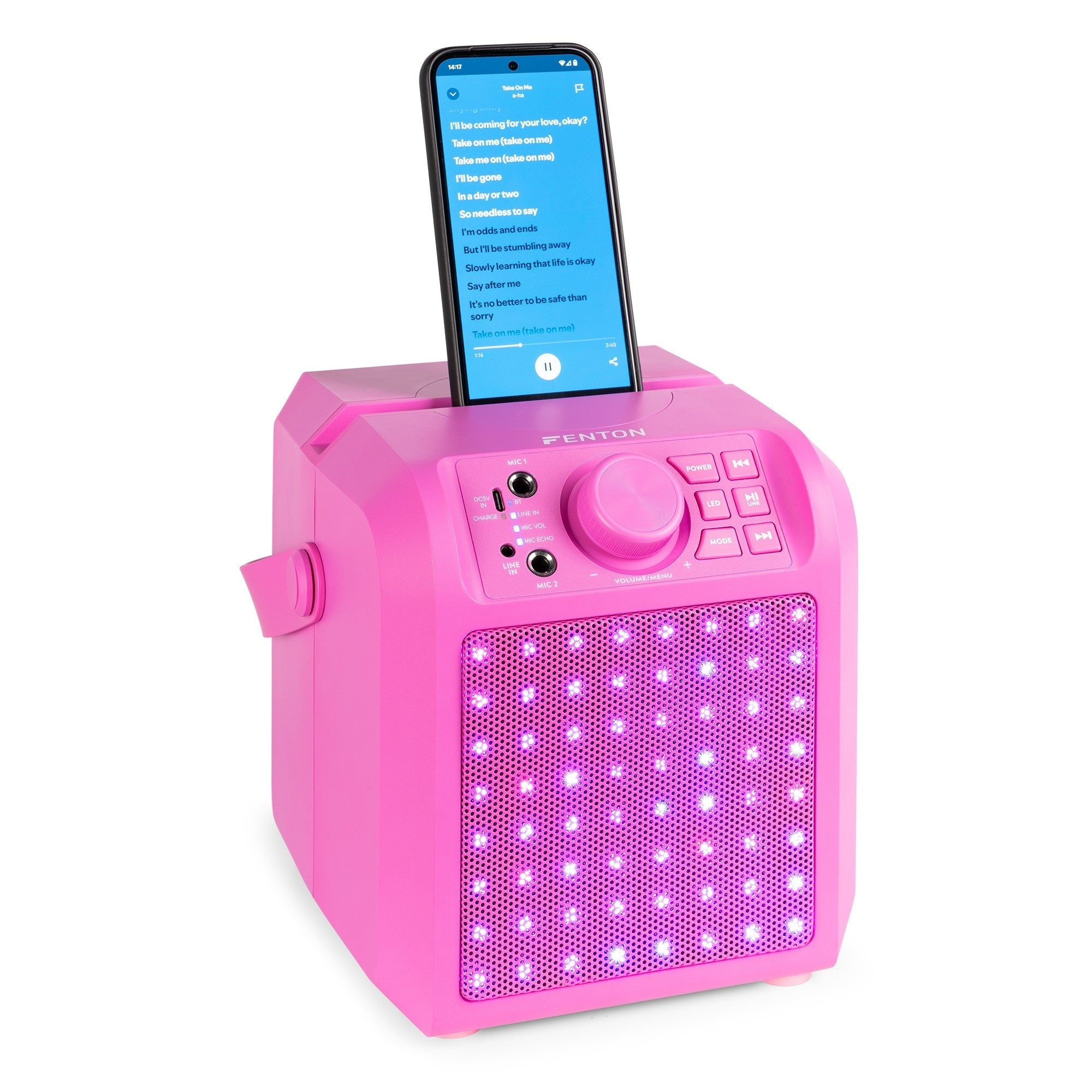 Fenton KAR50P - Altavoz Karaoke con efecto de luz LED Rosa - Tempo Shop