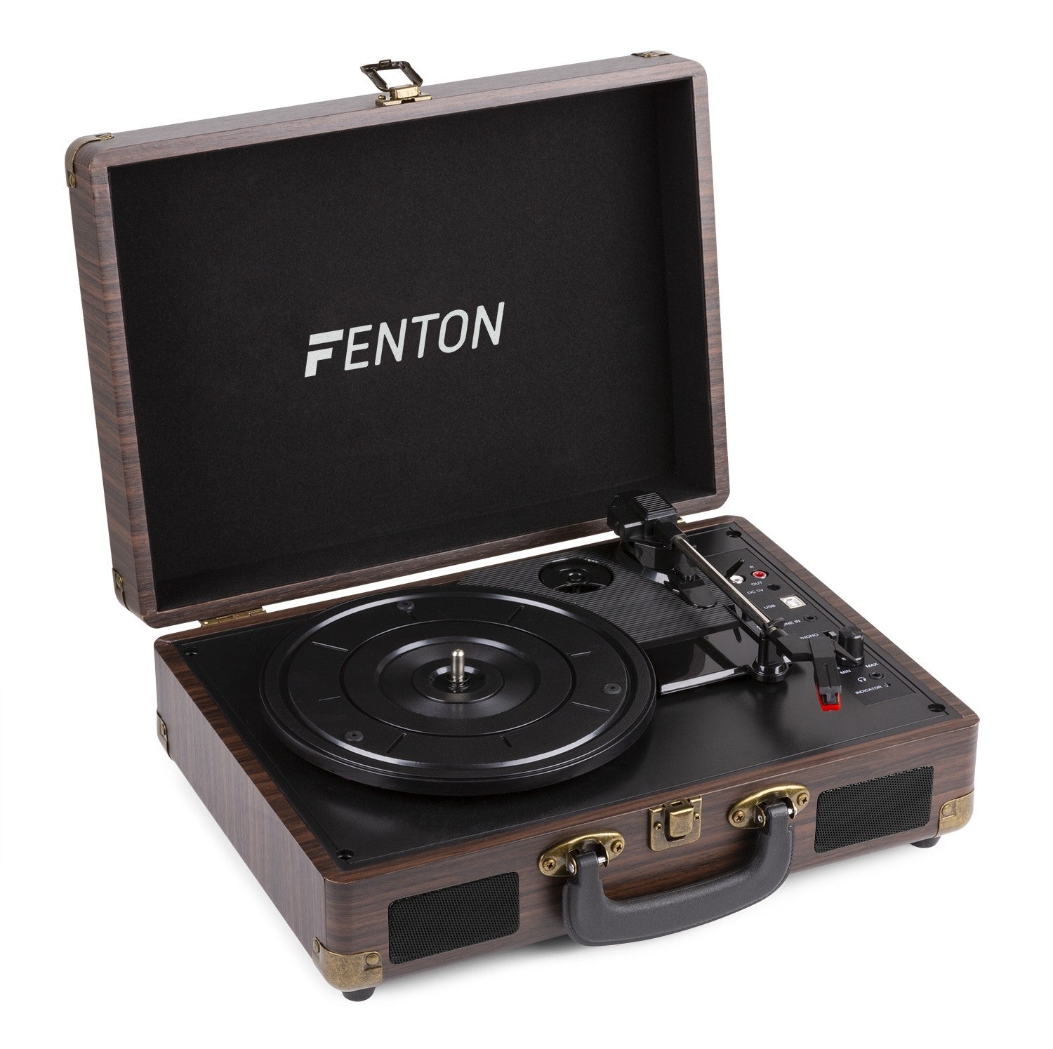 Fenton RP115B - Maleta reproductor giradiscos con BT Dark Wood - Tempo Shop