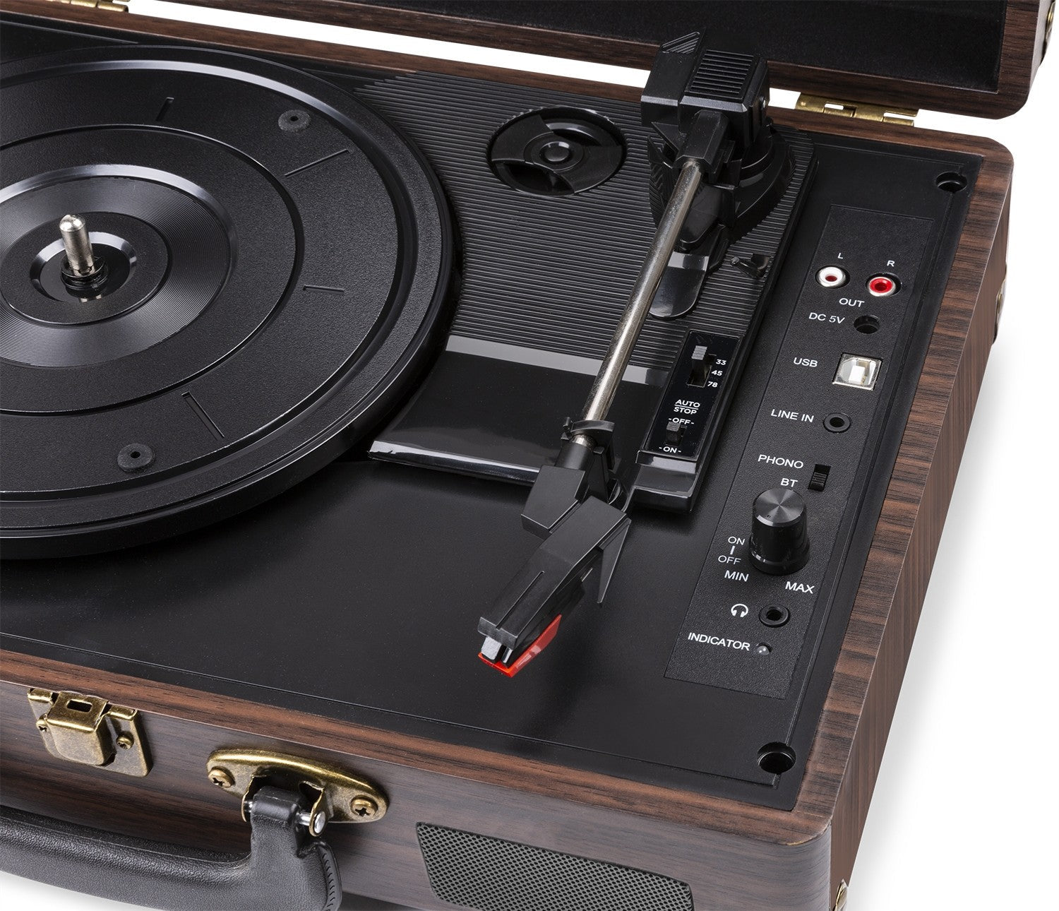 Fenton RP115B - Maleta reproductor giradiscos con BT Dark Wood - Tempo Shop