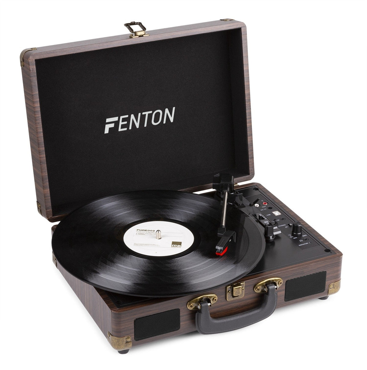 Fenton RP115B - Maleta reproductor giradiscos con BT Dark Wood - Tempo Shop