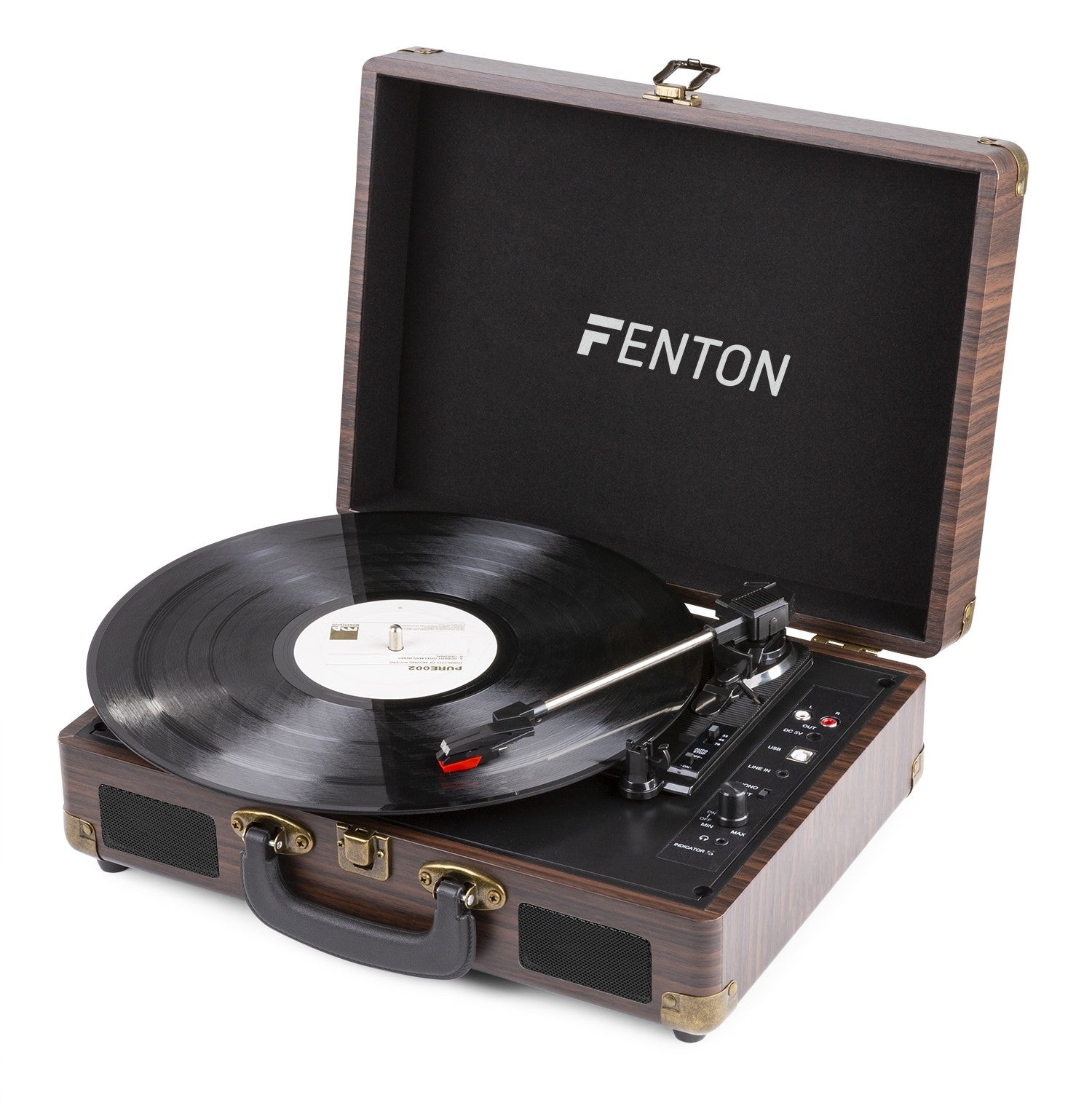 Fenton RP115B - Maleta reproductor giradiscos con BT Dark Wood - Tempo Shop