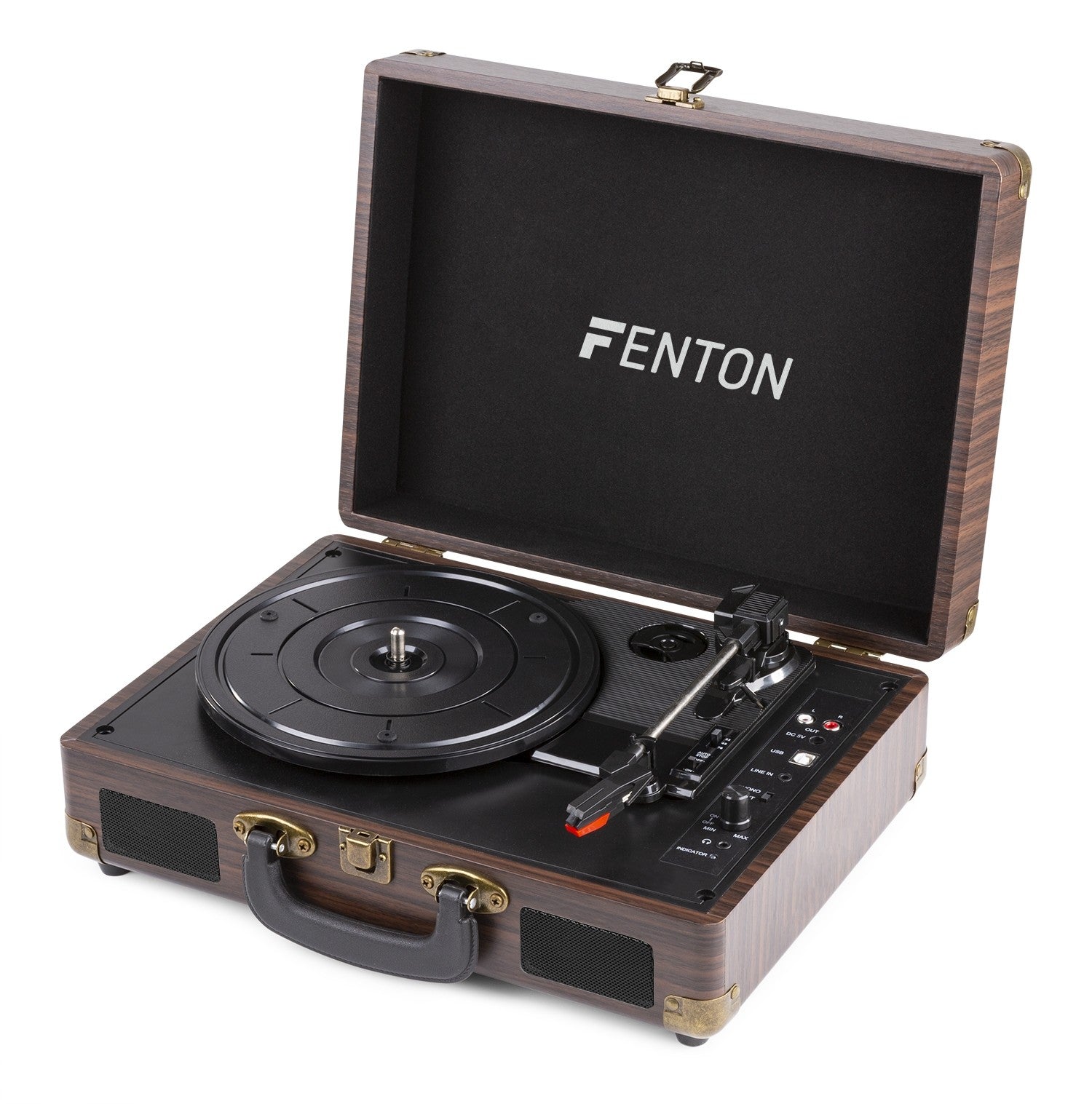 Fenton RP115B - Maleta reproductor giradiscos con BT Dark Wood - Tempo Shop
