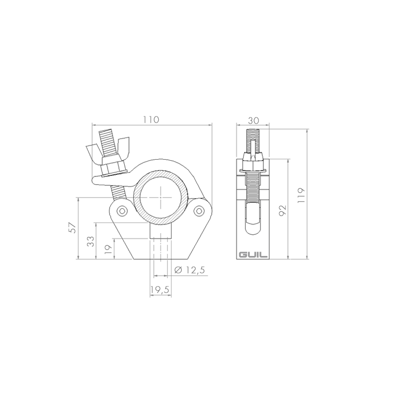 GUIL ABZ-17/N - Abrazadera con adaptador cónico para truss. Tubos de Ø 45-52 mm. WLL: 300 kg - Tempo Shop