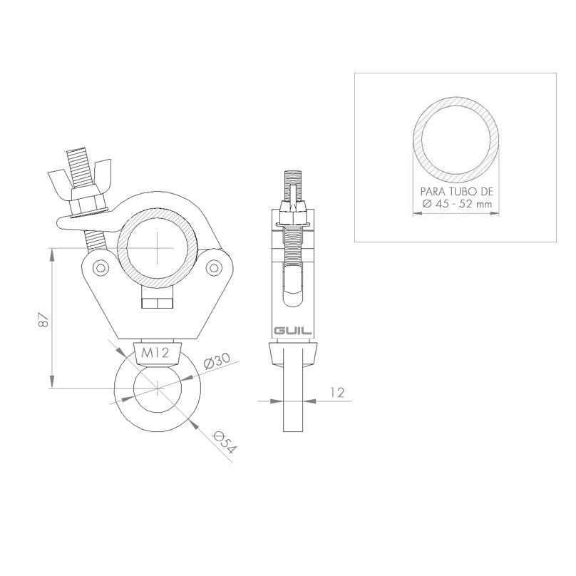 GUIL ABZ-34/N - Abrazadera con argolla para tubos de Ø 45-52 mm. WLL: 300 kg - Tempo Shop