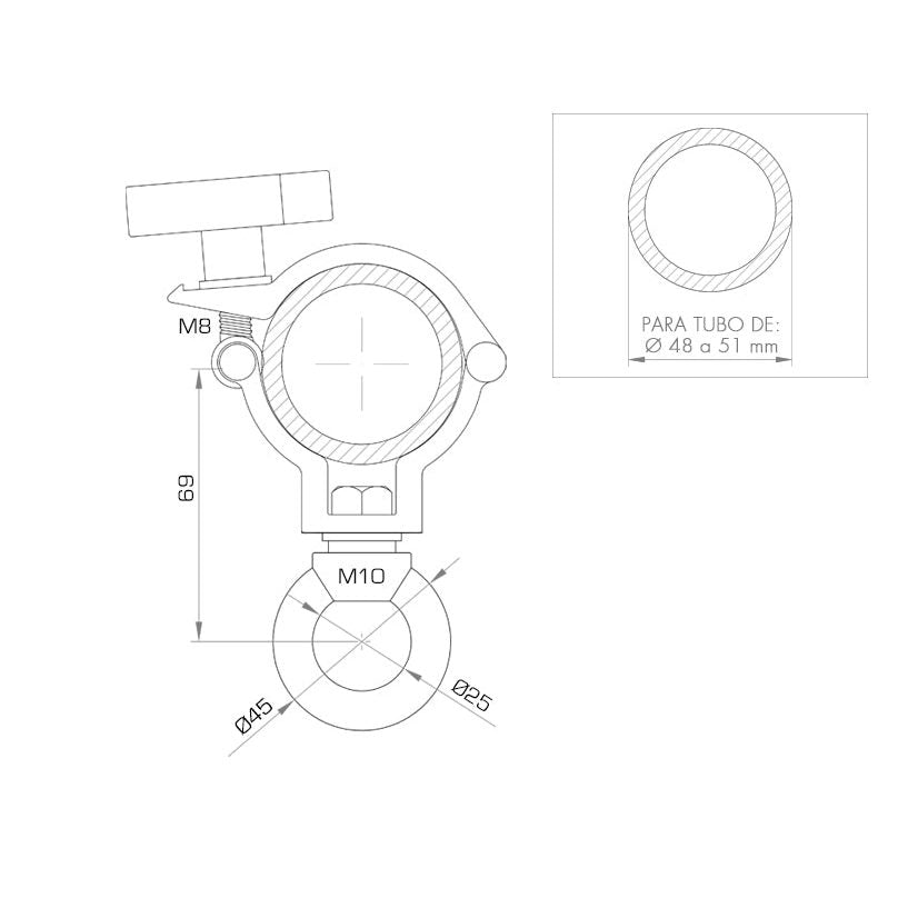 GUIL ABZ-58/N - Abrazadera con argolla para tubos de Ø 48-51 mm. WLL: 100 kg - Tempo Shop